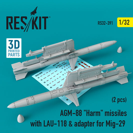 ResKit RS32-0391 1:32 AGM-88 Harm Missiles with LAU-118 & Adapter for Mikoyan MiG-29 (2 pcs)