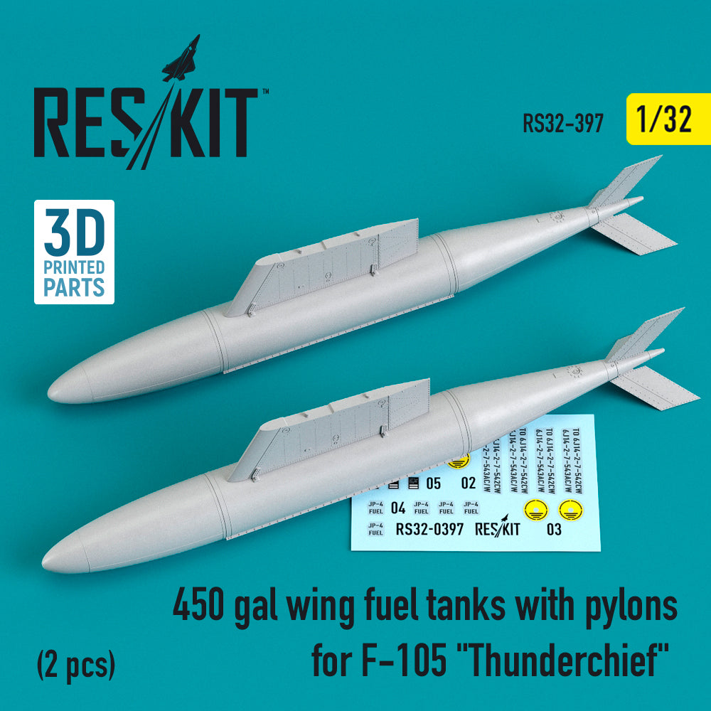 ResKit RS32-0397 1:32 450 gal Wing Fuel Tanks with Pylons for Republic F-105D/F-105G Thunderchief (2 pcs)