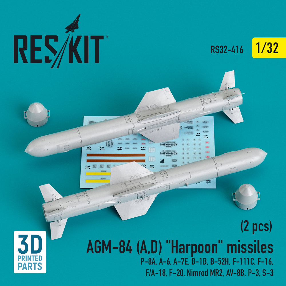ResKit RS32-0416 1:32 AGM-84 (A,D) Harpoon missiles (2 pcs)