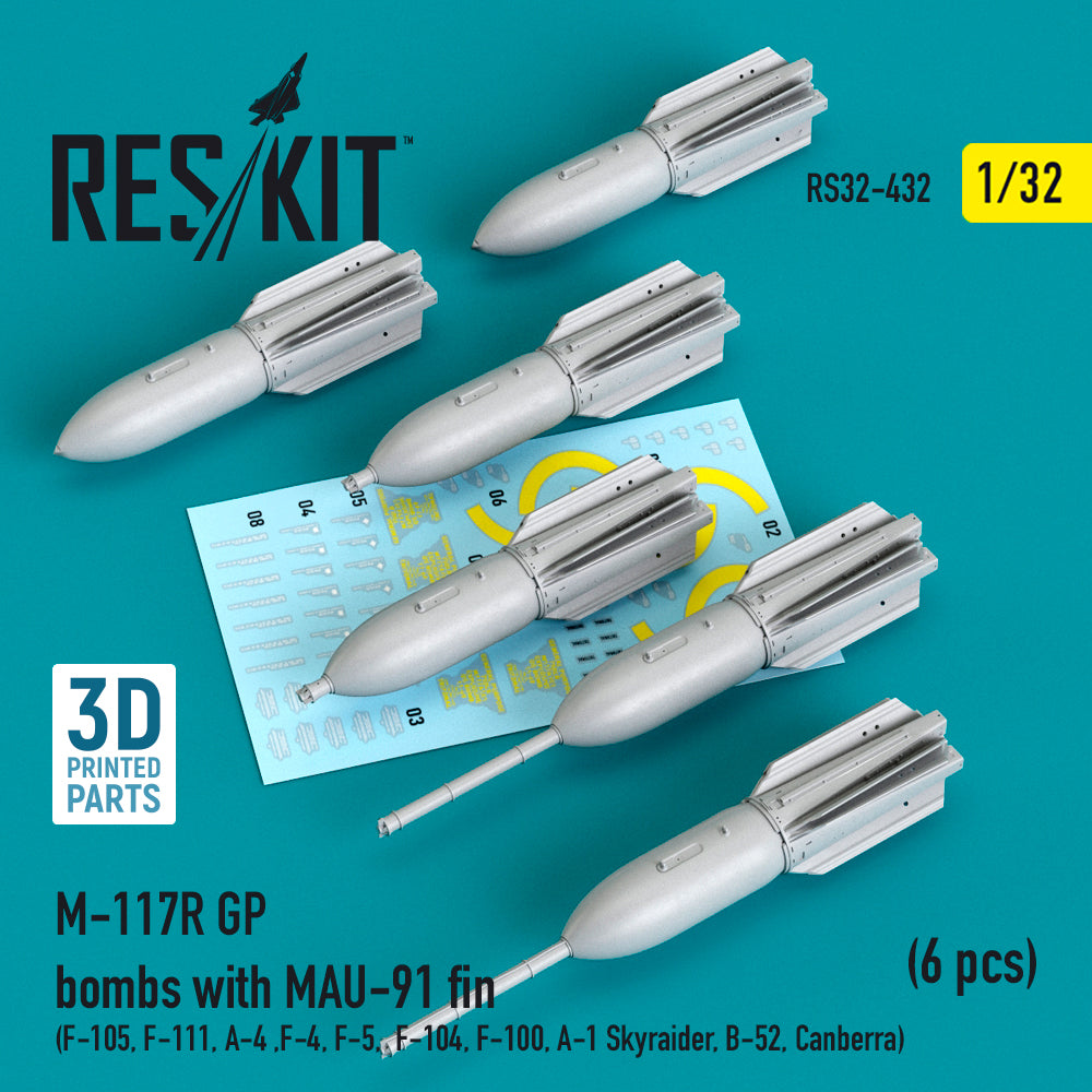 ResKit RS32-0432 1:32 M-117R GP bombs with MAU-91 fin (6 pcs)