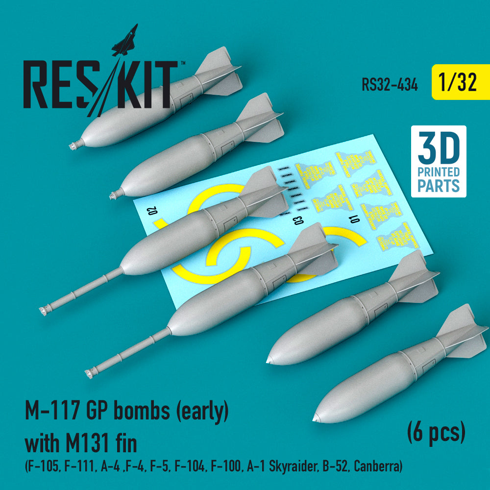 ResKit RS32-0434 1:32 M-117 GP bombs (early) with M131 fin (6 pcs)