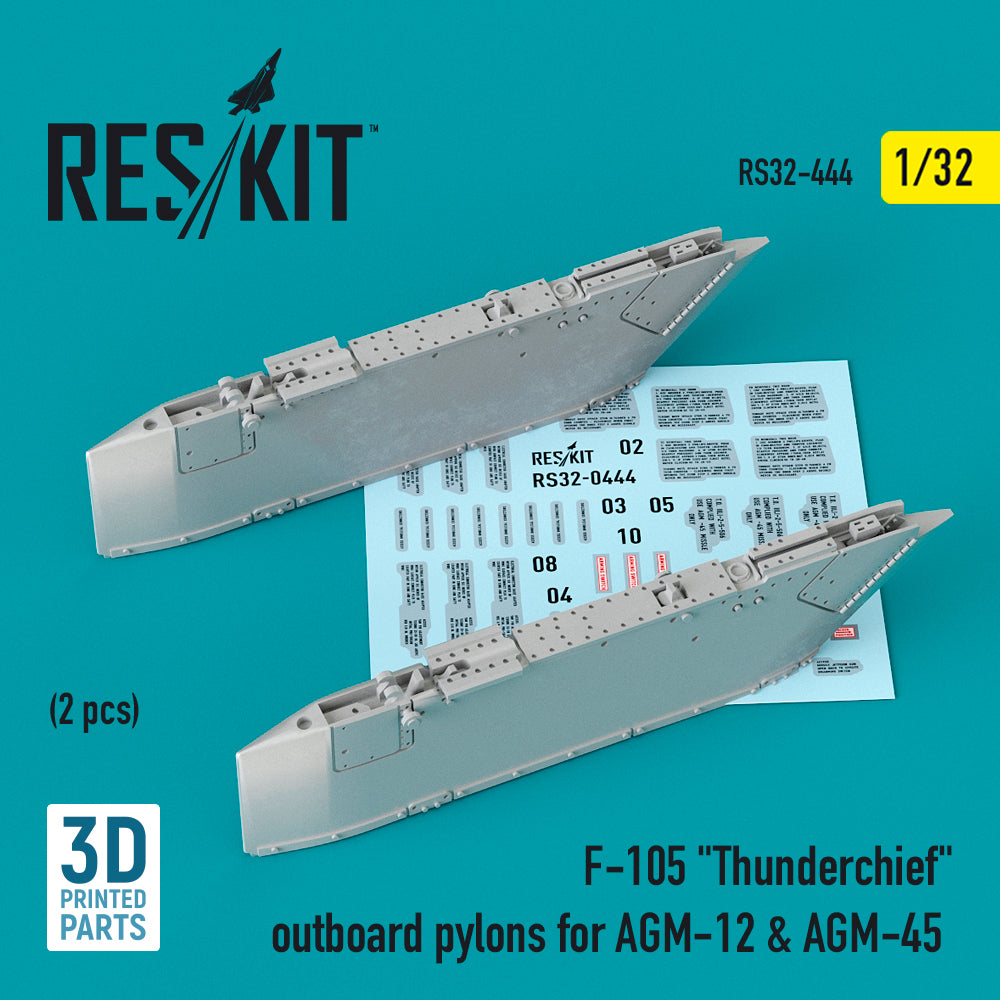 ResKit RS32-0444 1:32 Republic F-105D/F-105G Thunderchief outboard AGM-12 & AGM-45 pylons (2 pcs)