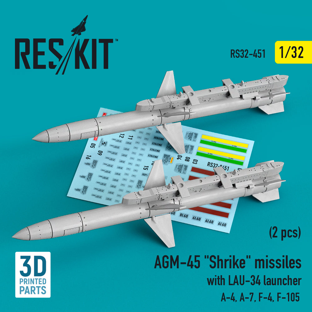 ResKit RS32-0451 1:32 AGM-45 'Shrike' missiles with LAU-34 launcher (2 pcs)