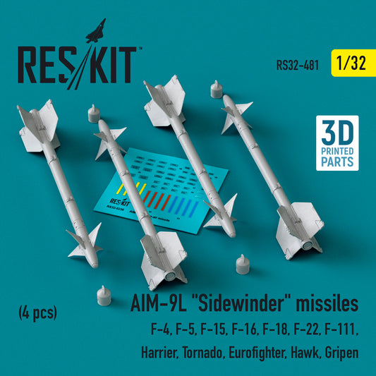 ResKit RS32-481 1:32 AIM-9L Sidewinder missiles (4 pcs)