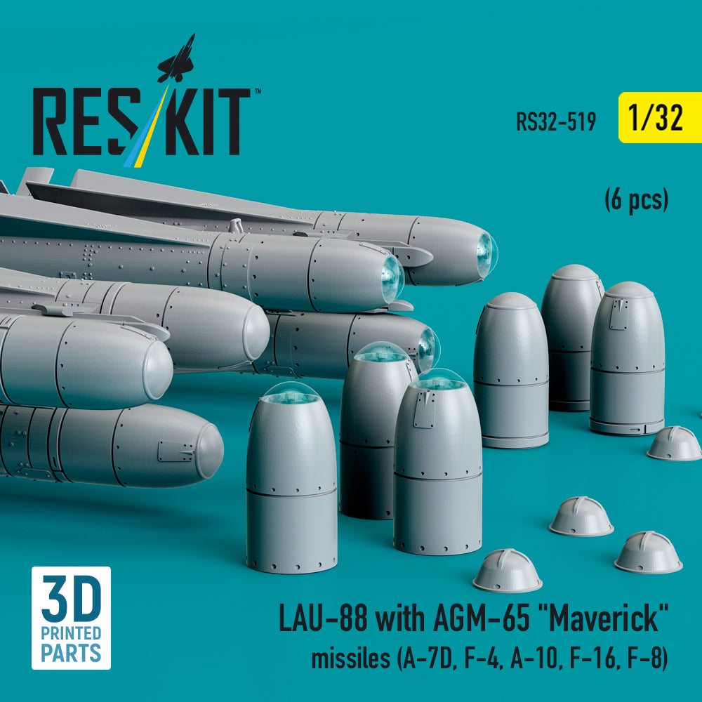 ResKit RS32-0519 1:32 LAU-88 with (2 pcs) AGM-65 'Maverick' Missiles (6 pcs) 3D-Printed