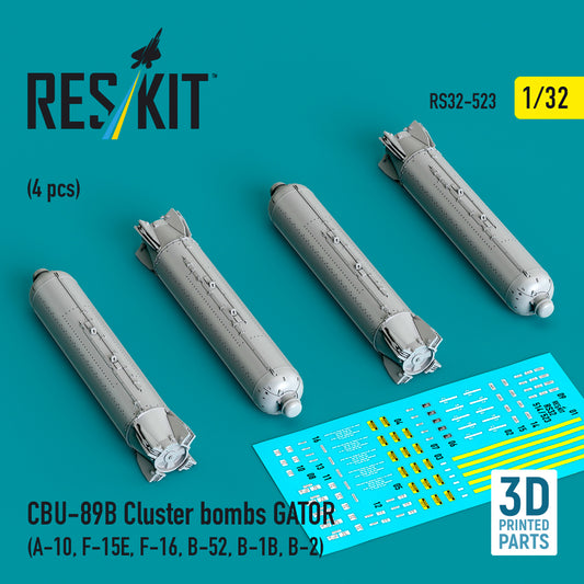 ResKit RS32-0523 1:32 CBU-89B cluster bombs GATOR (4 pcs)