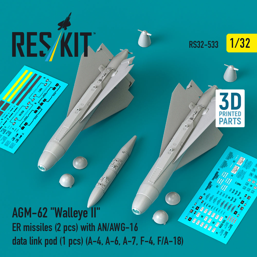 ResKit RS32-533 1:32 AGM-62 'Walleye II' ER missiles (2 pcs) with AN/AWG-16 data link pod