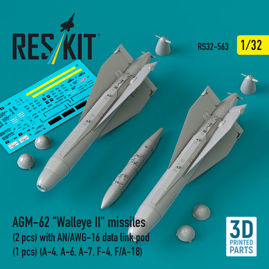 ResKit RS32-0563 1:32 AGM-62 'Walleye II' missiles (2 pcs) with AN/AWG-16 data link pod (1 pcs)