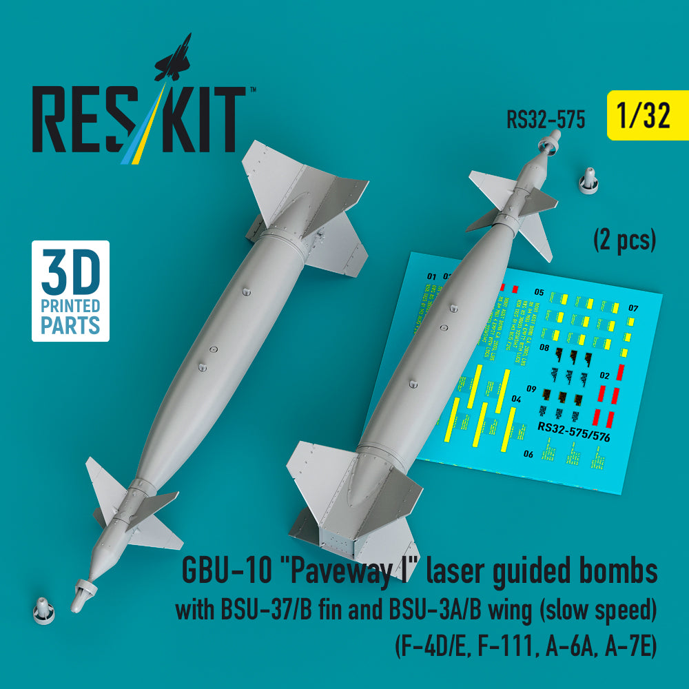 ResKit RS32-575 1:32 GBU-10 'Paveway I' laser guided bombs with BSU-37/B fin and BSU-3A/B wing (slow speed) (2 pcs)