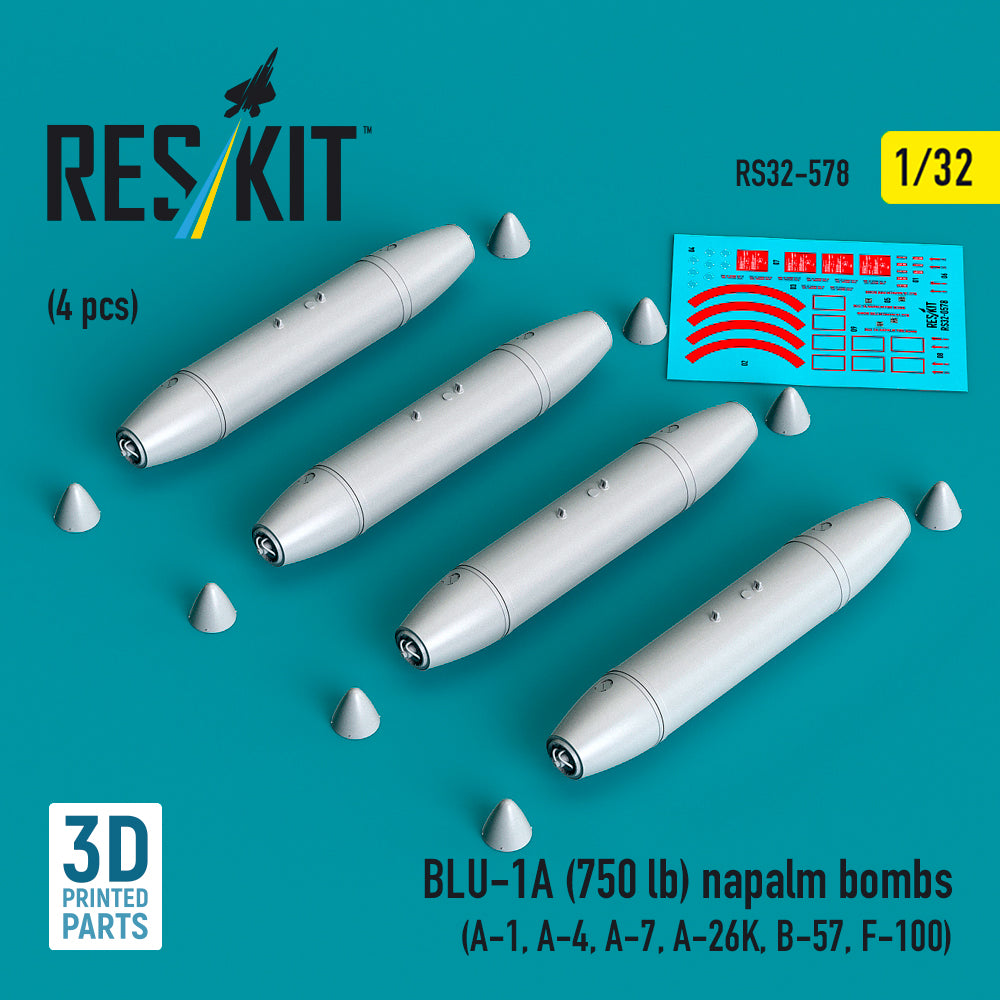 ResKit RS32-578 1:32 BLU-1A (750 lb) napalm bombs (4 pcs)