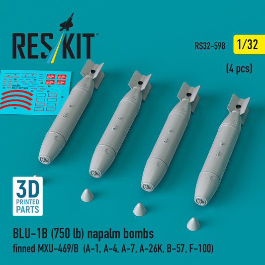ResKit RS32-598 1:32 BLU-1B (750 lb) napalm bombs finned MXU-469/B (4 pcs)