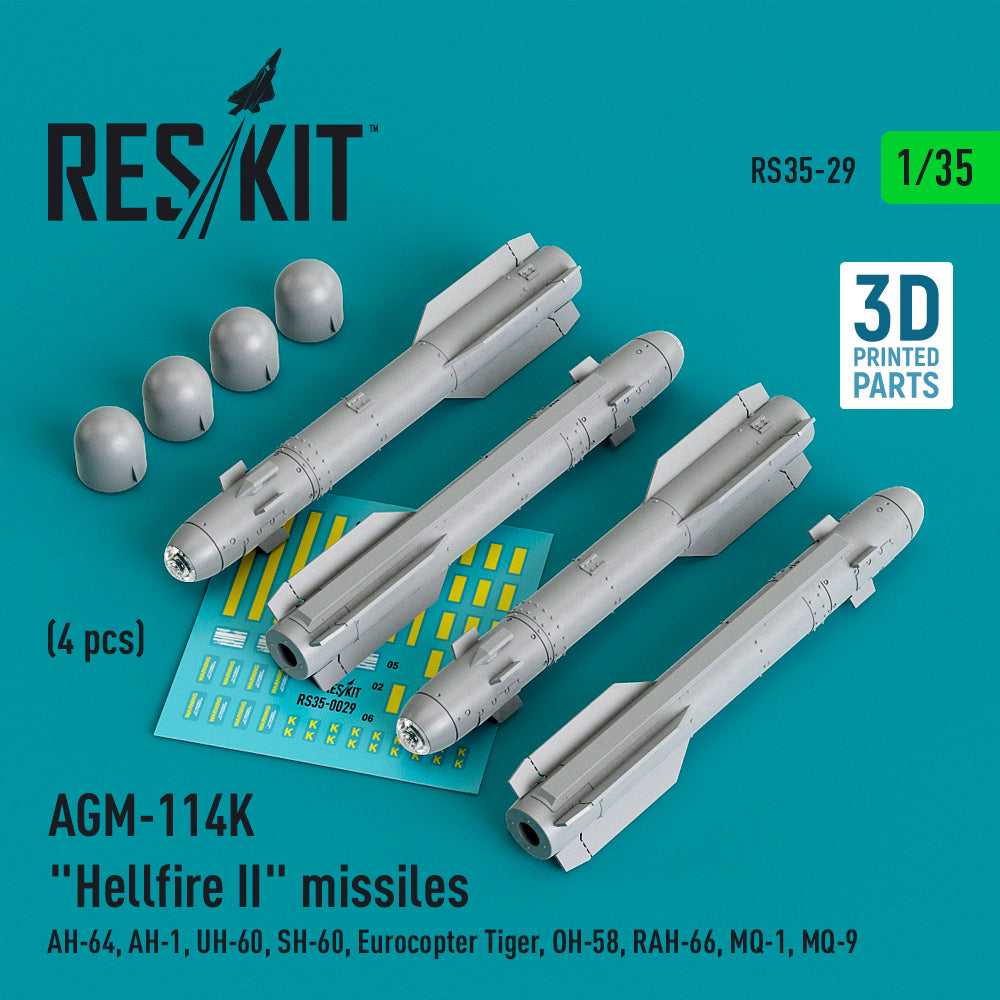 ResKit RS35-0029 1:35 AGM-114K Hellfire II missile (4 pcs)