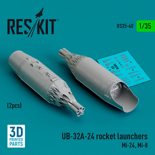 ResKit RS35-040 1:35 UB-32A-24 rocket launchers (2 pcs) (Mi-24, Mi-8) (3D-Printed)