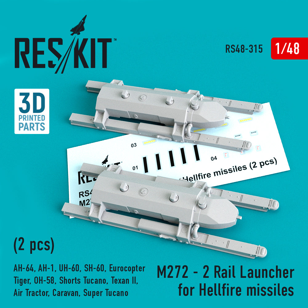 ResKit RS48-0315 1:48 M272 - 2 Rail Launcher for Hellfire missiles (2 pcs)