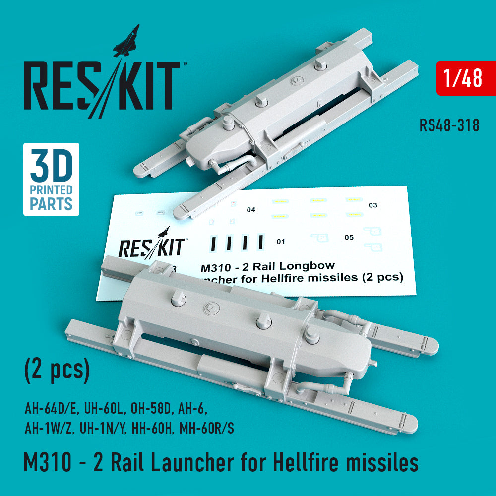 ResKit RS48-0318 1:48 M310 - 2 Rail Launcher for Hellfire missiles (2 pcs)