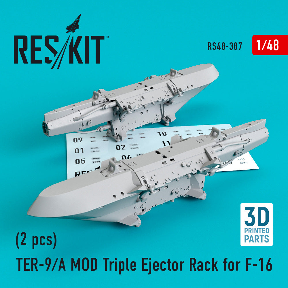 ResKit RS48-0387 1:48 TER-9/A MOD Triple Ejector Rack for F-16 (2 pcs) (3D-Printed)