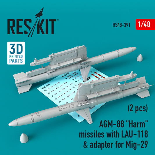 ResKit RS48-0391 1:48 AGM-88 Harm missiles with LAU-118 & adapter for MiG-29 (2 pcs)