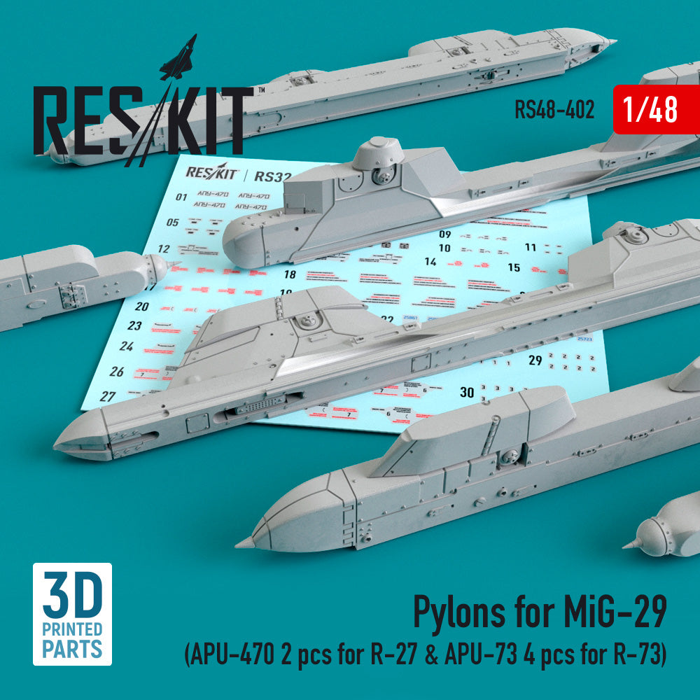 ResKit RS48-0402 1:48 Pylons for MiG-29 (APU-470 2 pcs for R-27 & APU-73 2 pcs for R-73)