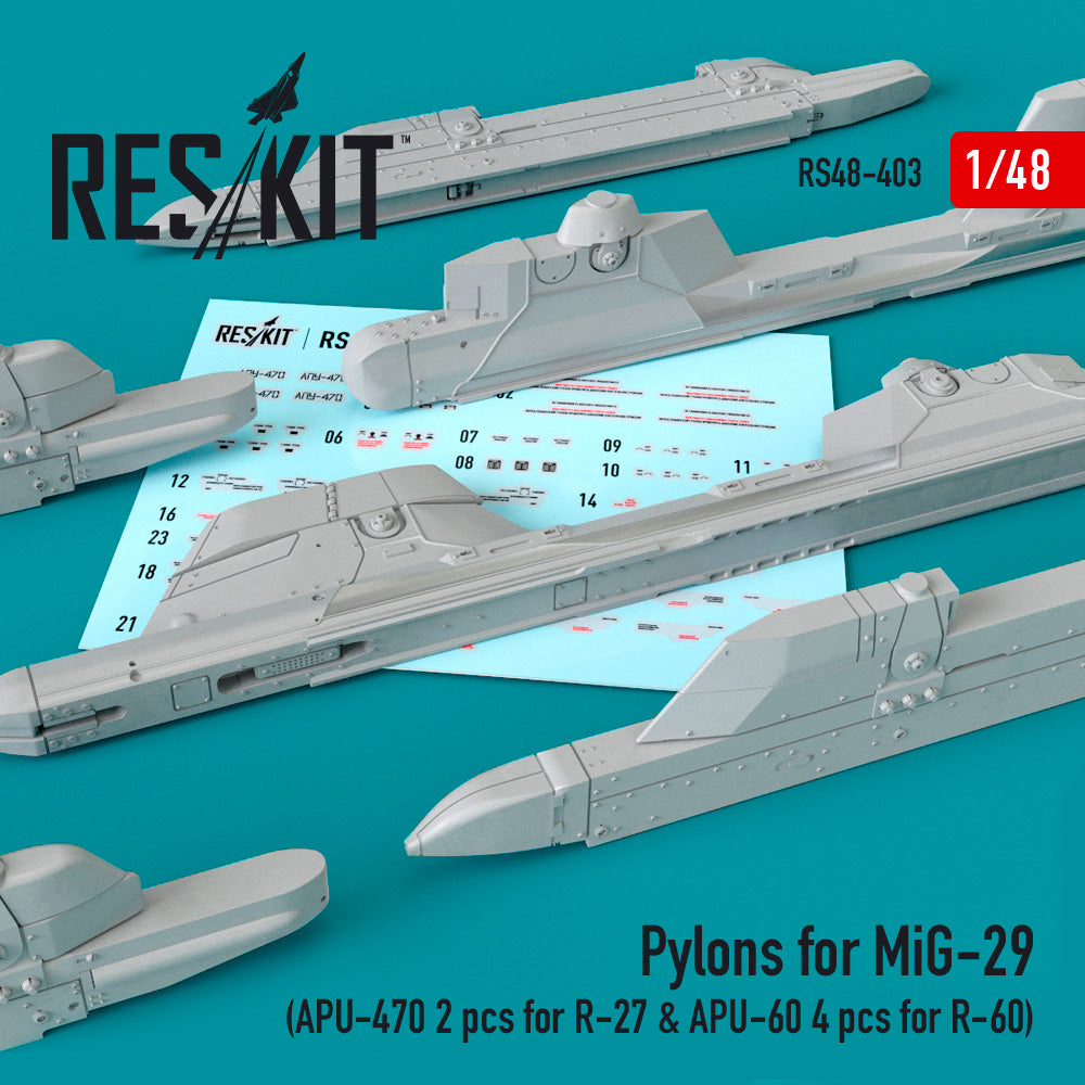 ResKit RS48-0403 1:48 Pylons for MiG-29 (APU-470 2 pcs for R-27 & APU-60 2 pcs for R-60)