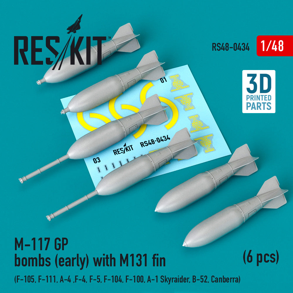 ResKit RS48-0434 1:48 M-117 GP bombs (early) with M131 fin (6 pcs)