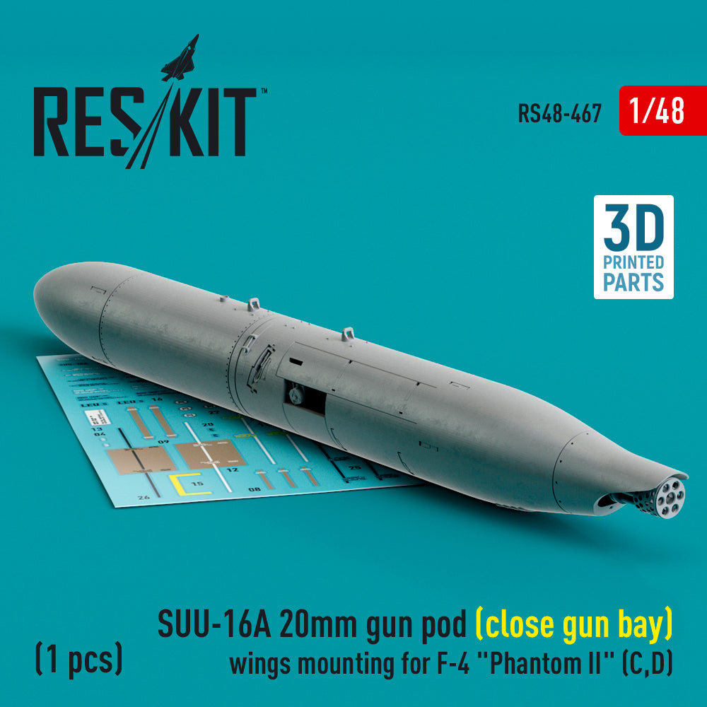 ResKit RS48-0467 1:48 SUU-16A 20mm gun pod (close gun bay) wings mounting for F-4C/F-4D Phantom II