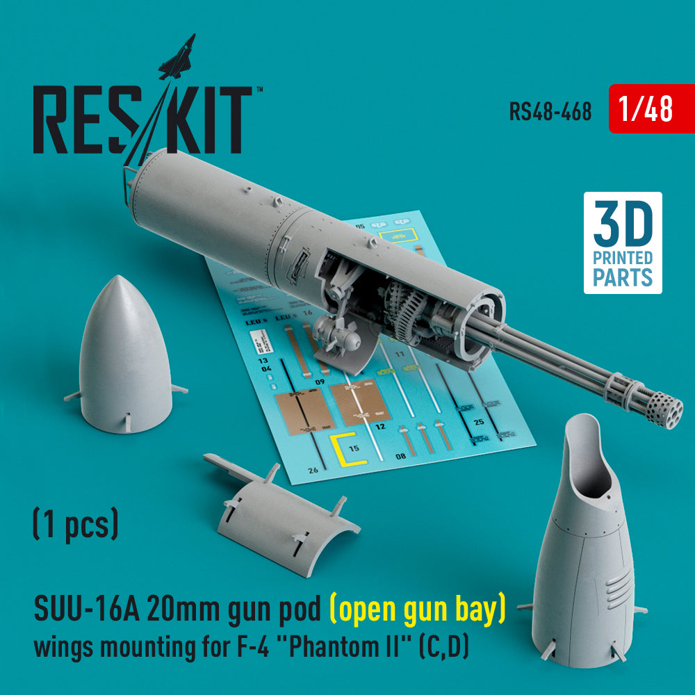 ResKit RS48-0468 1:48 SUU-16A 20mm gun pod (open gun bay) wings mounting for F-4C/F-4D Phantom II