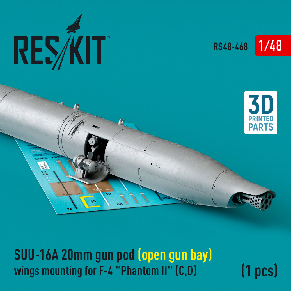 ResKit RS48-0468 1:48 SUU-16A 20mm gun pod (open gun bay) wings mounting for F-4C/F-4D Phantom II