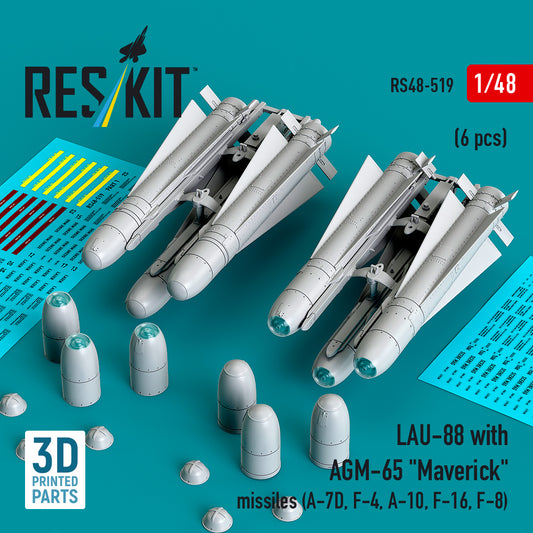 ResKit RS48-0519 1:48 LAU-88 with (2 pcs) AGM-65 'Maverick' missiles (6 pcs)