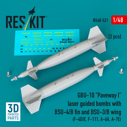 ResKit RS48-0521 1:48 GBU-10  Paveway I  laser guided bombs with BSU-4/B fin and BSU-3/B wing (2 pcs)