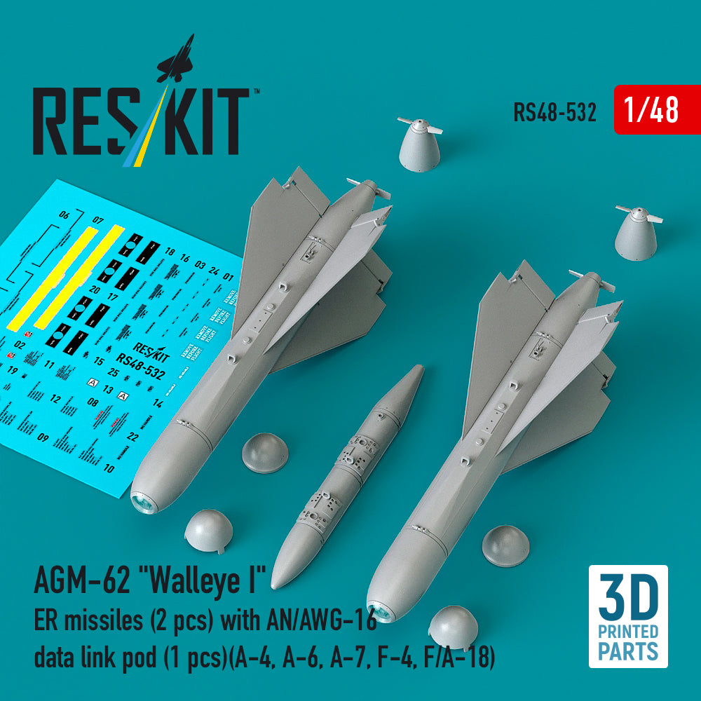 ResKit RS48-532 1:48 AGM-62 'Walleye I' ER missiles (2 pcs) with AN/AWG-16 data link pod (1 pcs)
