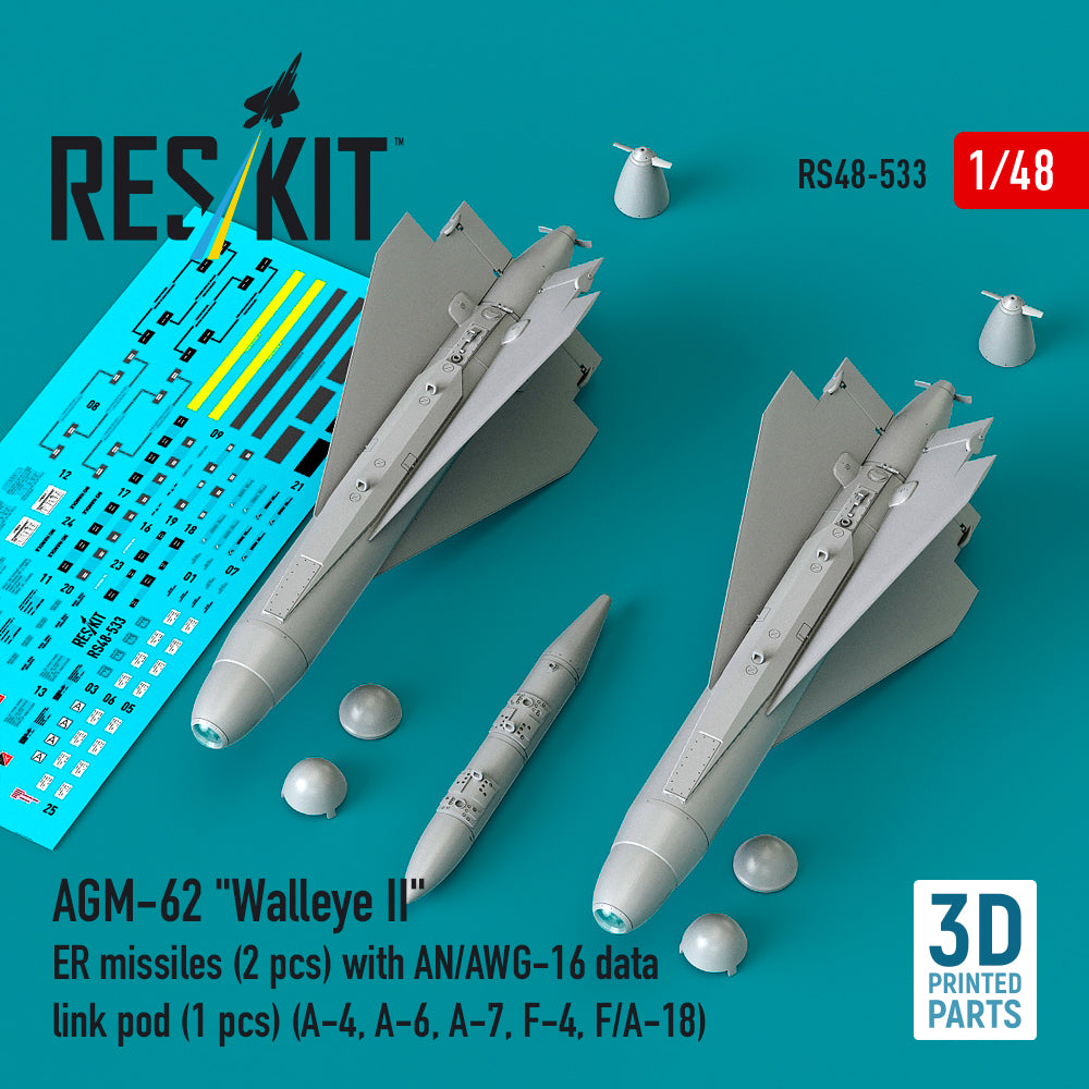 ResKit RS48-533 1:48 AGM-62 'Walleye II' ER missiles (2 pcs) with AN/AWG-16 data link pod (1 pcs)