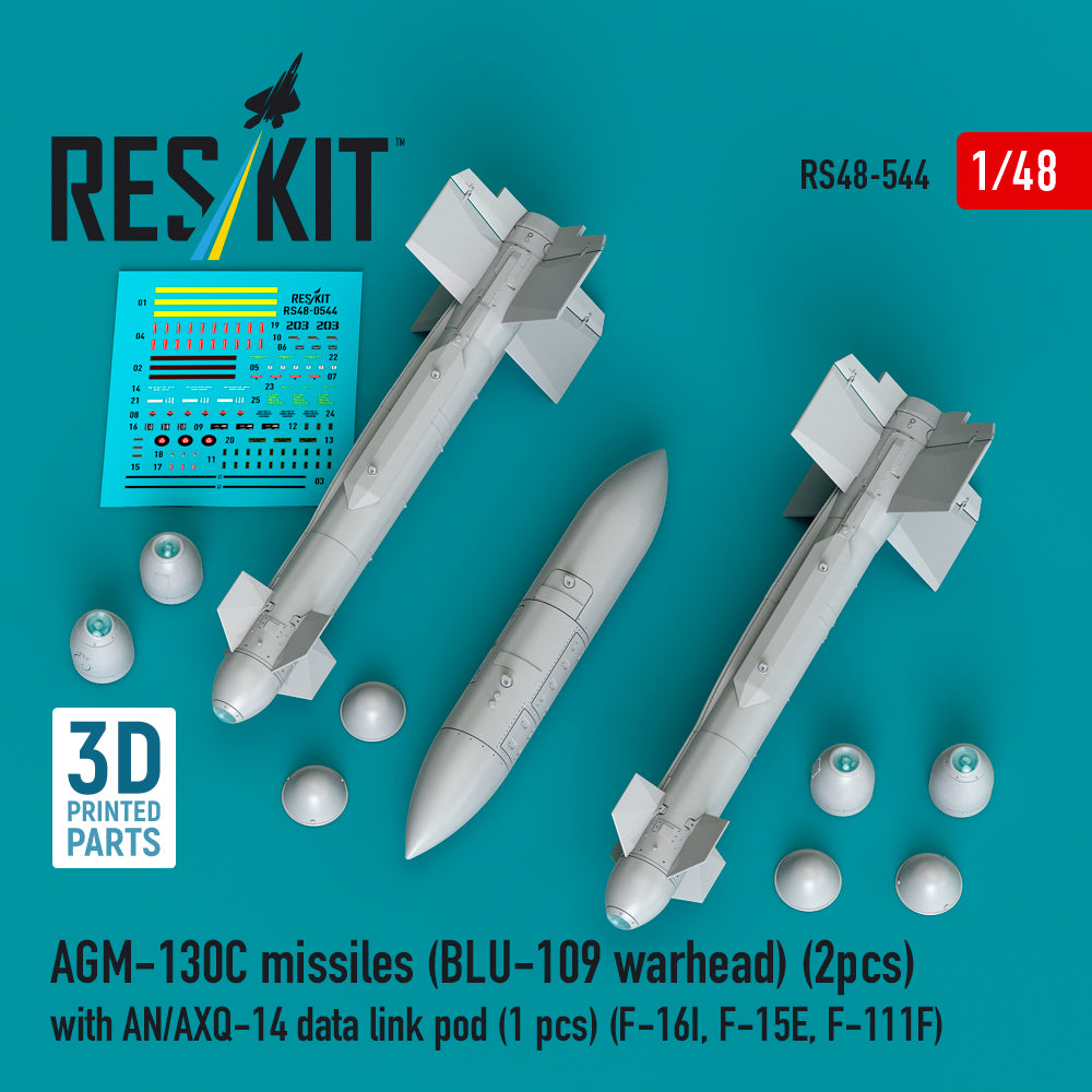 ResKit RS48-544 1:48 AGM-130C missiles (2 pcs) (BLU-109 warhead) with AN/AXQ-14 data link pod (1 pcs)