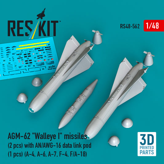 ResKit RS48-562 1:48 AGM-62 'Walleye I' missiles (2 pcs) with AN/AWG-16 data link pod (1 pcs)