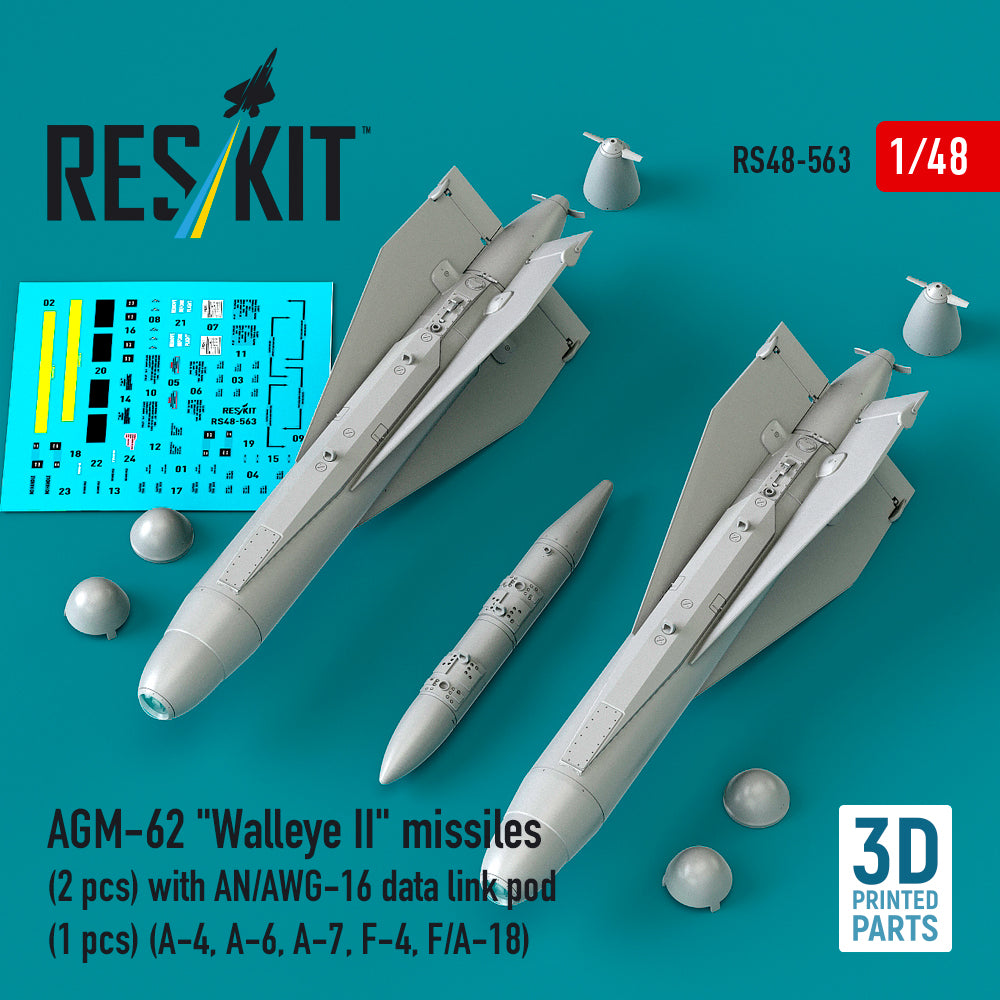 ResKit RS48-563 1:48 AGM-62 'Walleye II' missiles (2 pcs) with AN/AWG-16 data link pod (1 pcs)