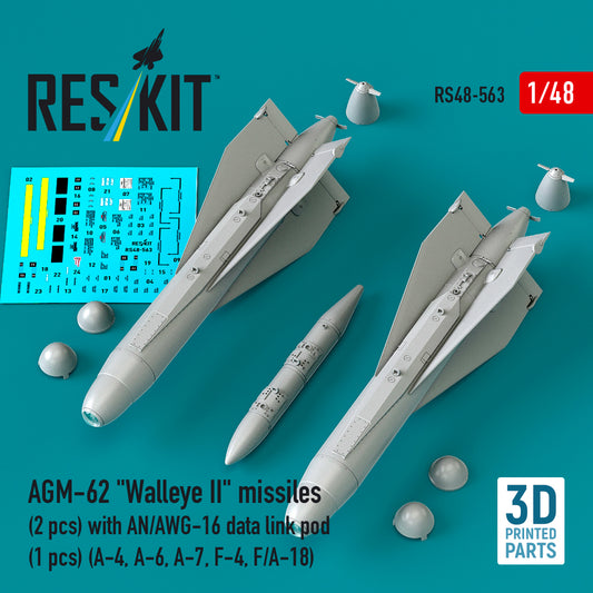 ResKit RS48-563 1:48 AGM-62 'Walleye II' missiles (2 pcs) with AN/AWG-16 data link pod (1 pcs)