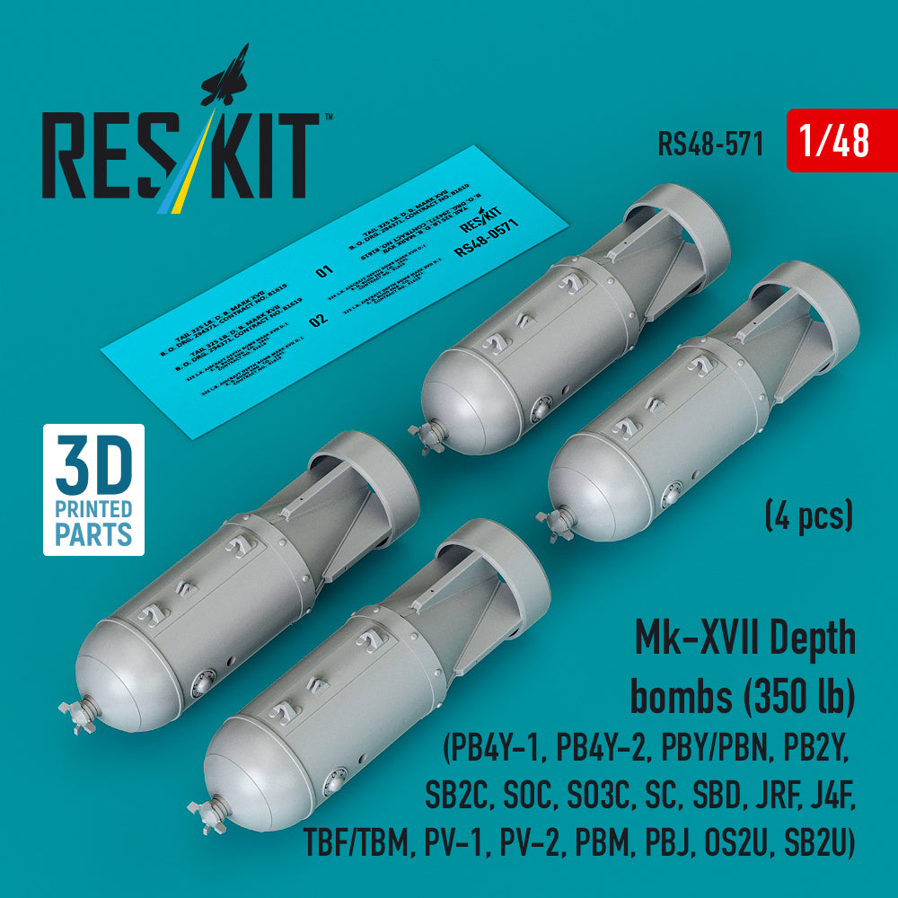 ResKit RS48-571 1:48 Mk-XVII Depth bombs (350 lb) (4 pcs)