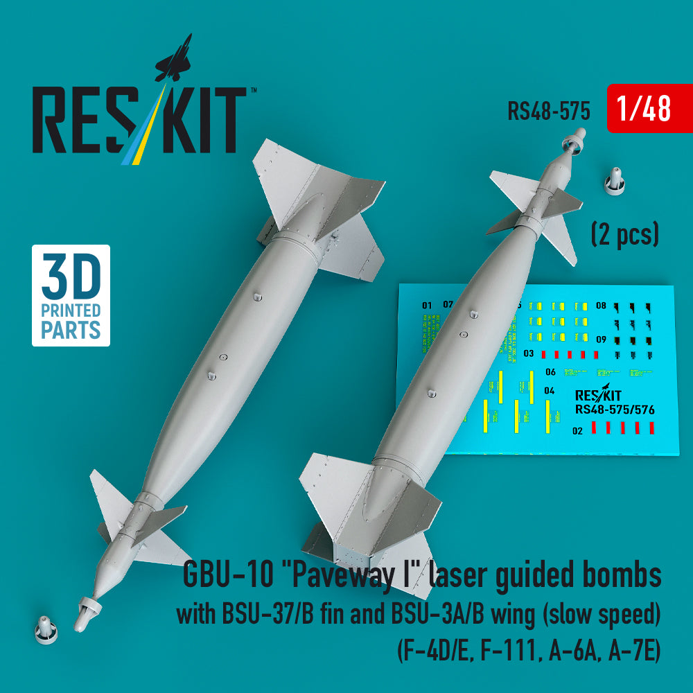ResKit RS48-0575 1:48 GBU-10 'Paveway I' laser guided bombs with BSU-37/B fin and BSU-3A/B wing (slow speed) (2 pcs)