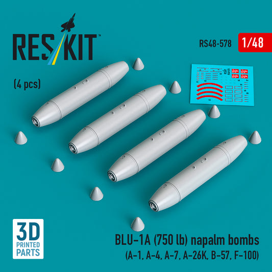 ResKit RS48-578 1:48 BLU-1A (750 lb) napalm bombs (4 pcs)
