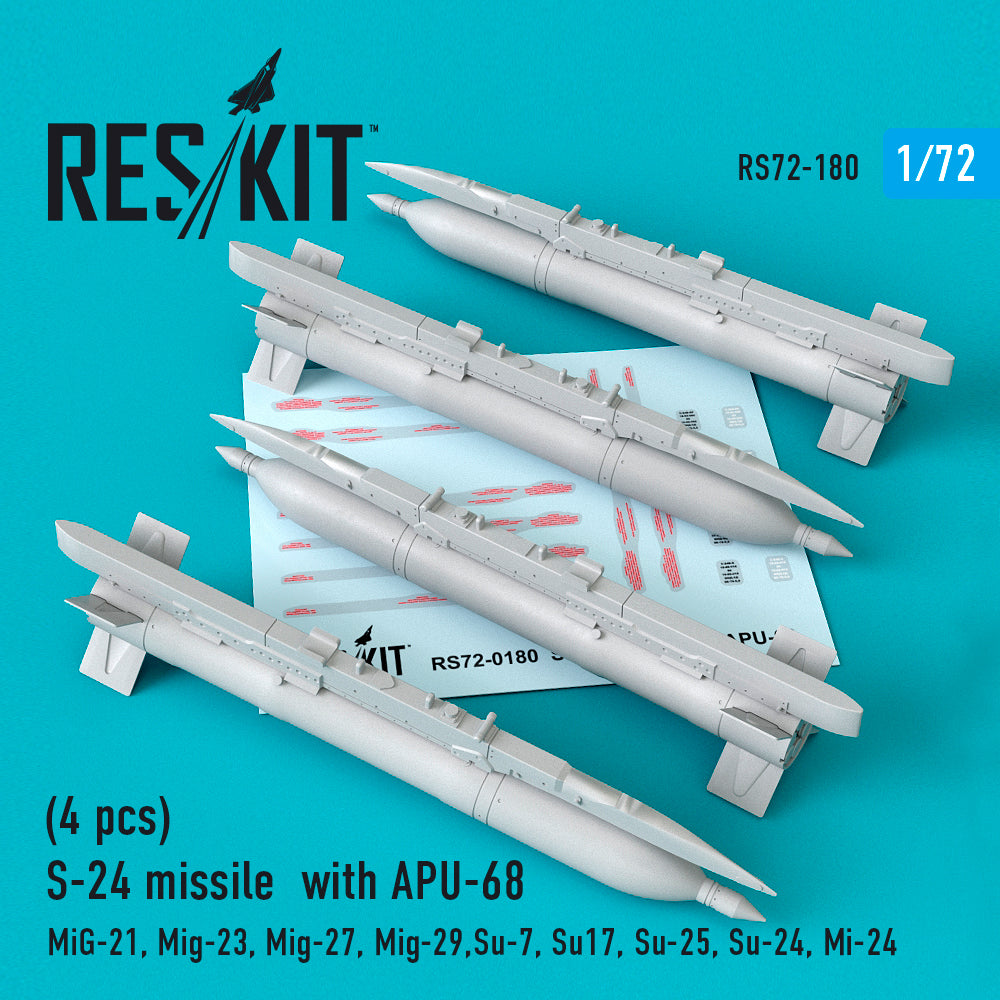 ResKit RS72-0180 1:72 S-24 missiles with APU-68 (4 pcs)