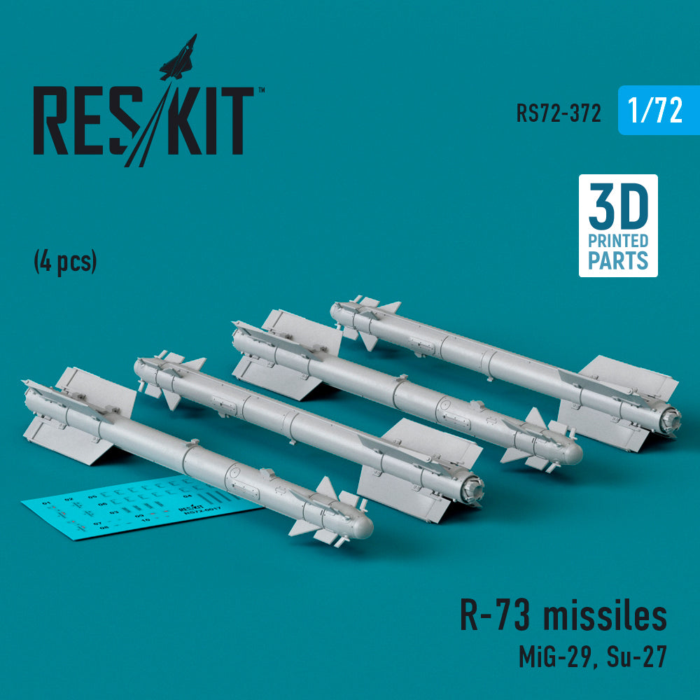 ResKit RS72-372 1:72 R-73 missiles (4 pcs) (MiG-29, Su-27) (3D-Printed)