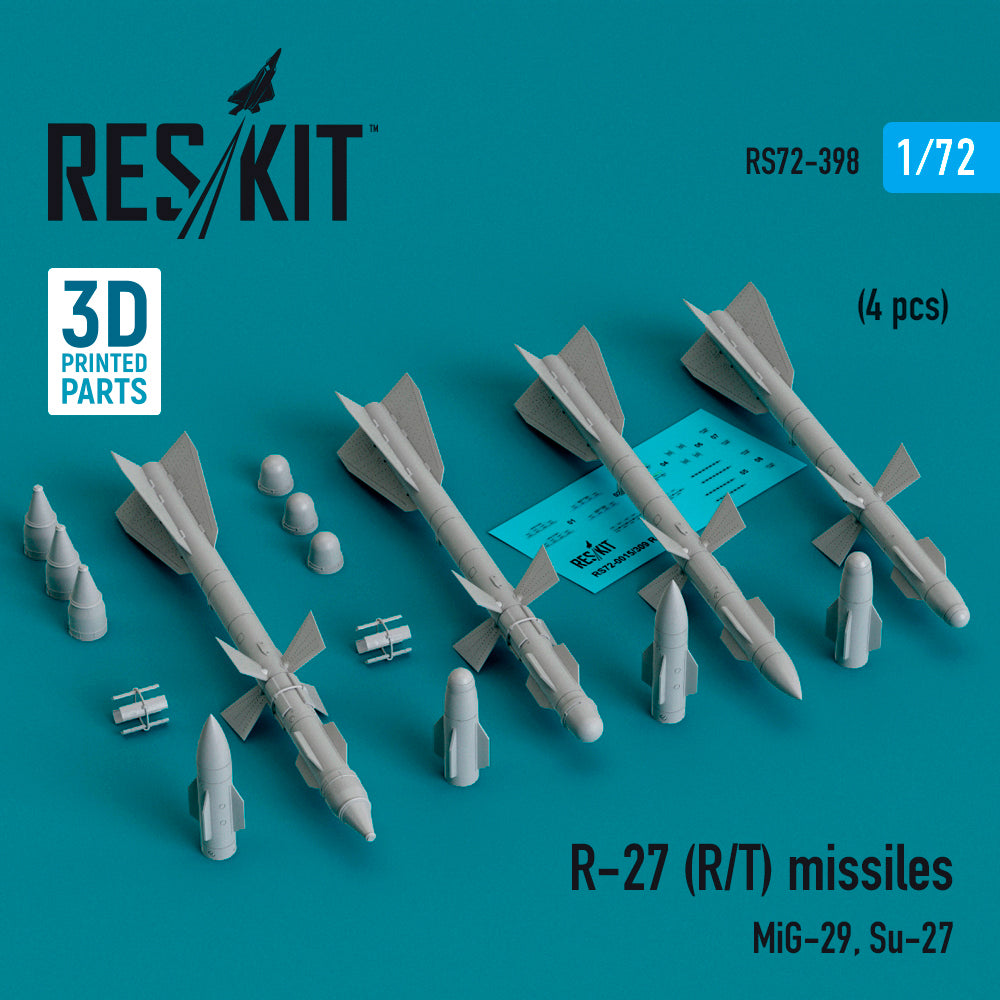 ResKit RS72-398 1:72 R-27 (R/T) missiles (4 pcs) (MiG-29, Su-27) (3D-Printed)