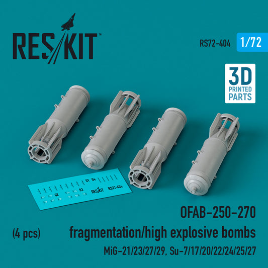 ResKit RS72-404 1:72 OFAB-250-270 fragmentation/high explosive bombs (4 pcs)