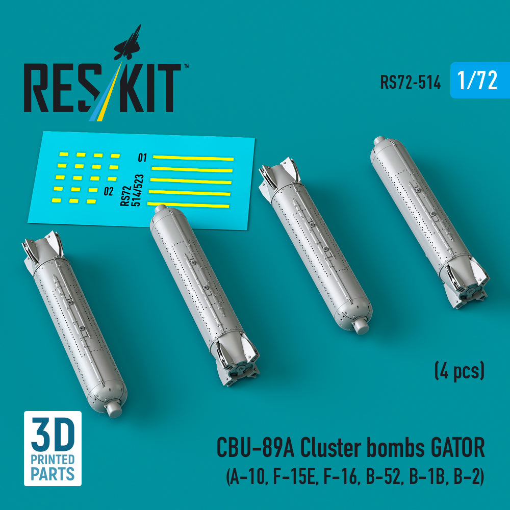ResKit RS72-0514 1:72 CBU-89A cluster bombs GATOR (4 pcs)