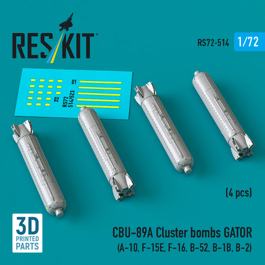 ResKit RS72-0514 1:72 CBU-89A cluster bombs GATOR (4 pcs)