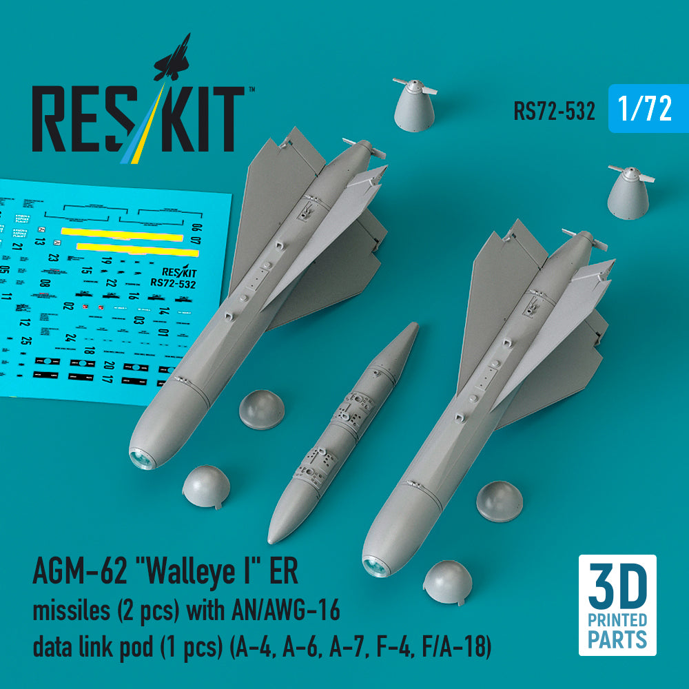 ResKit RS72-532 1:72 AGM-62 'Walleye I' ER missiles (2 pcs) with AN/AWG-16 data link pod (1 pcs)