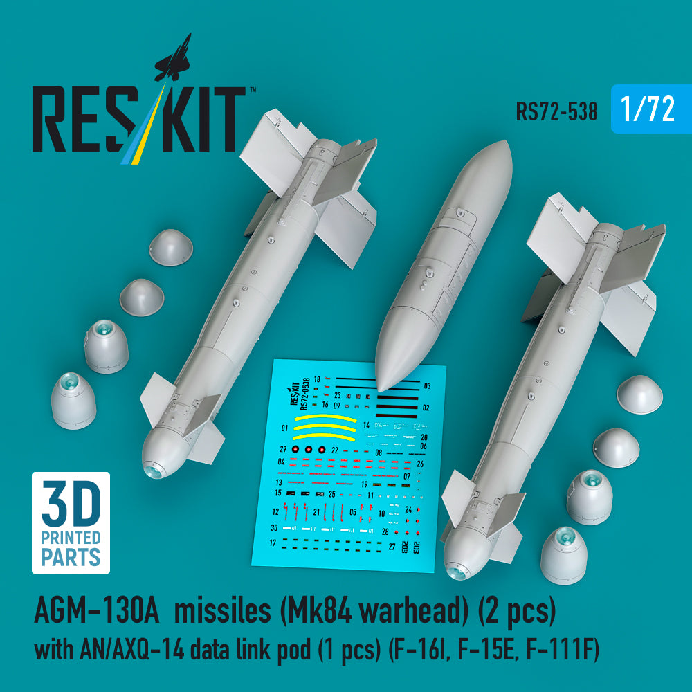 ResKit RS72-538 1:72 AGM-130A missiles (Mk84 warhead) (2 pcs) with AN/AXQ-14 data link pod (1 pcs)