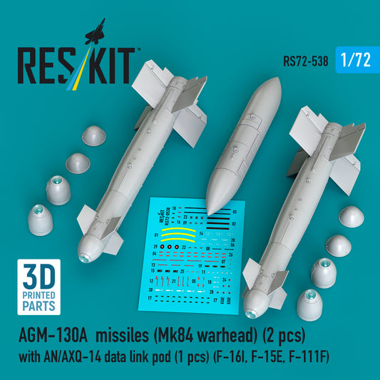 ResKit RS72-538 1:72 AGM-130A missiles (Mk84 warhead) (2 pcs) with AN/AXQ-14 data link pod (1 pcs)