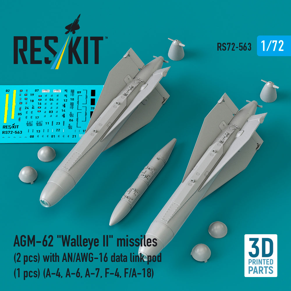 ResKit RS72-563 1:72 AGM-62 'Walleye II' missiles (2 pcs) with AN/AWG-16 data link pod (1 pcs)