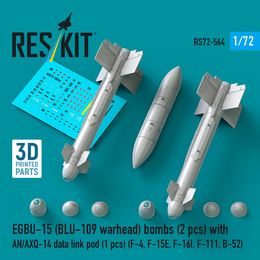 ResKit RS72-564 1:72 EGBU-15 (BLU-109 warhead) bombs (2 pcs) with AN/AXQ-14 data link pod (1 pcs)