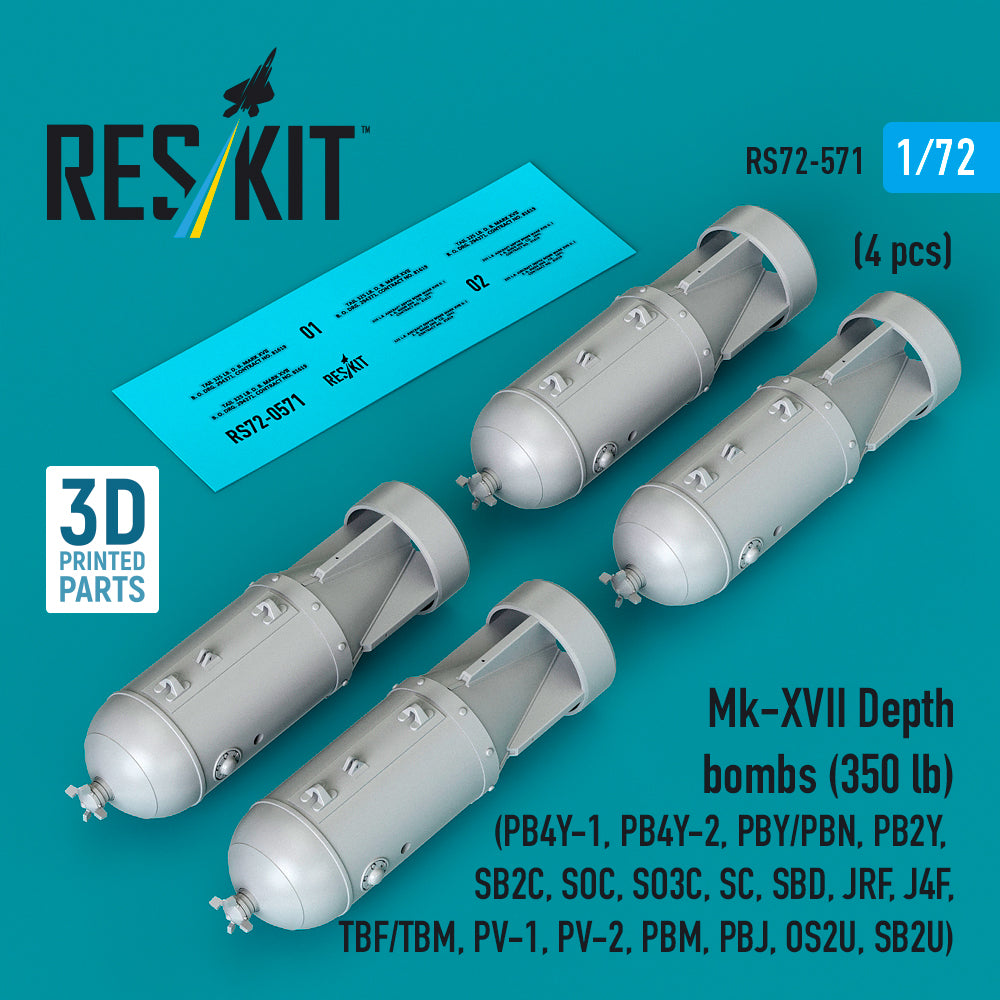 ResKit RS72-571 1:72 Mk-XVII Depth bombs (350 lb) (4 pcs)